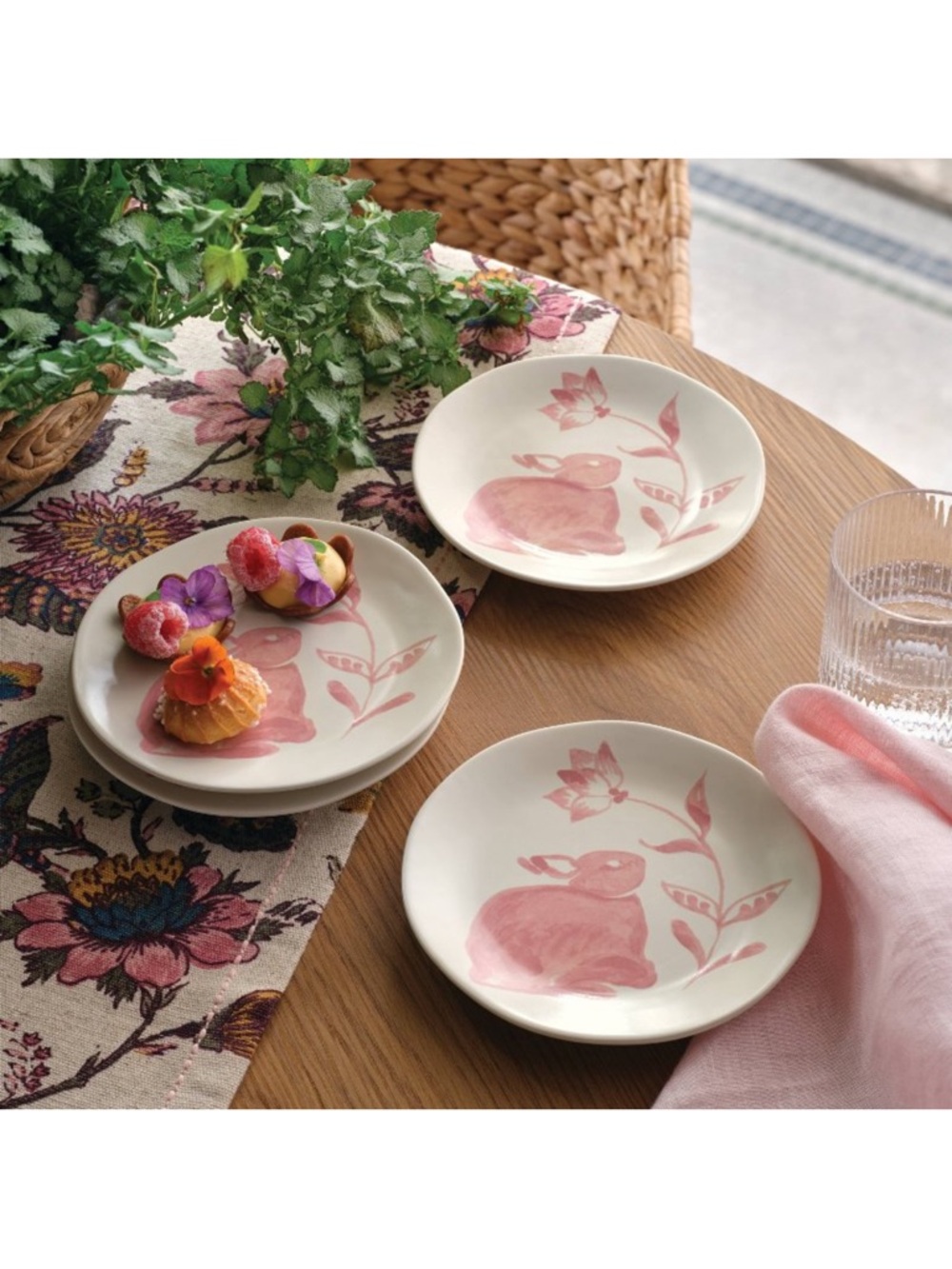 4pk 6" Easter Stoneware Aralia Appetizer Plates Hand Painted Pink - Threshold